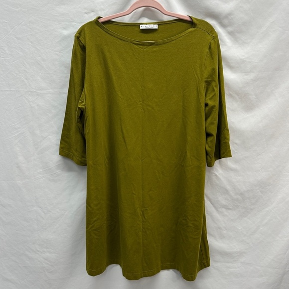 Bryn Walker Boatneck Tunic Top 3/4 Sleeve Olive Green Bamboo Size L - Picture 1 of 8
